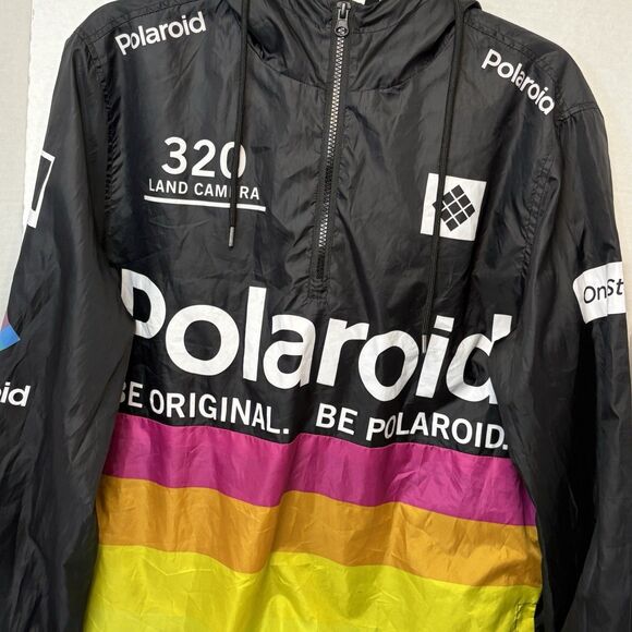 POLAROID Windbreaker Pullover Jacket Mens M Hooded Black 1/4 Zip - Picture 2 of 10